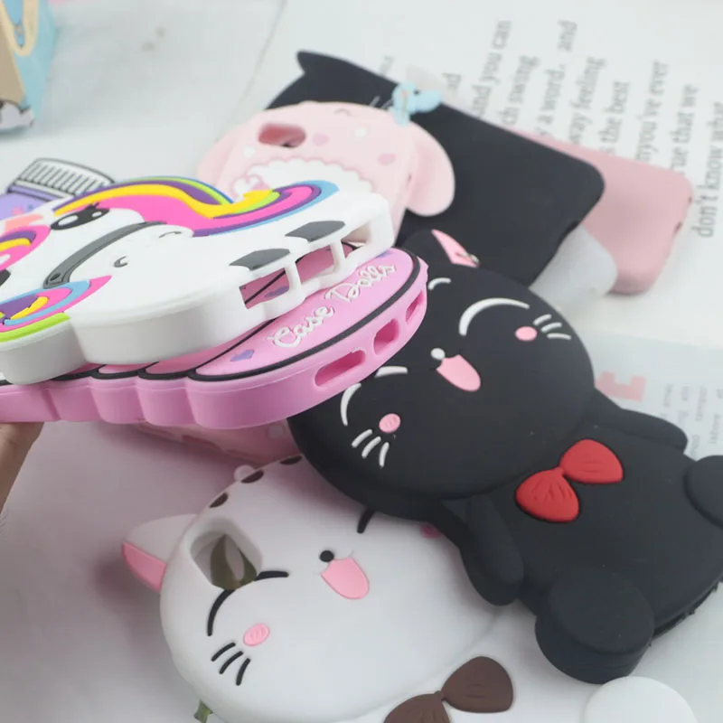 for iPhone 7 8 Plus X XS Max XR 9 4 4S 5 5S 6 6S Case 3D Cute Cartoon Soft Silicone Cover Lovely Cat Bottle Stitch Unicorn