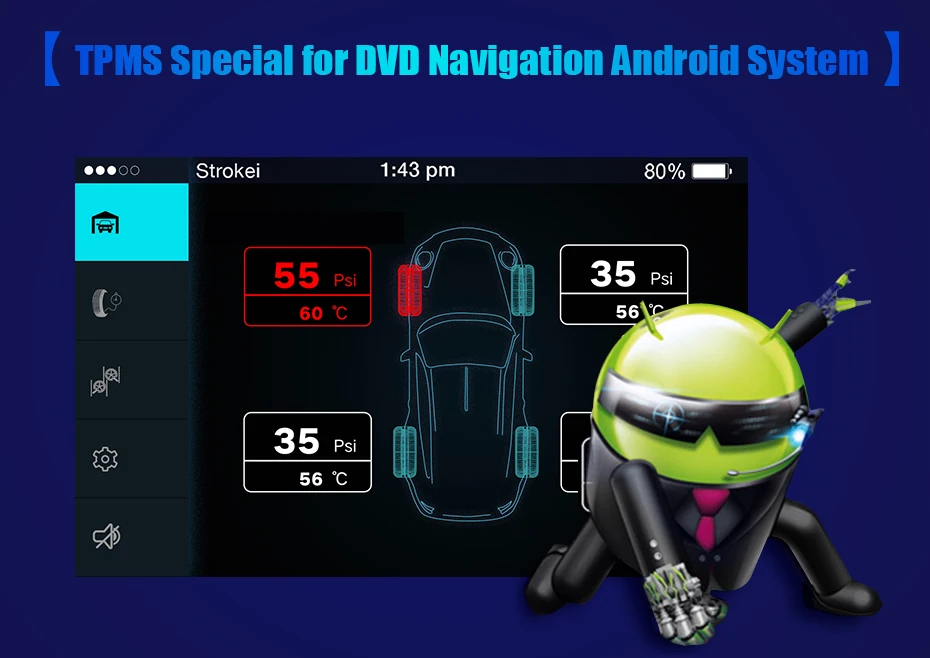 Автомобильный TPMS Android dvd-плеер USB подключение монитор беспроводная система контроля давления в шинах с 4 внутренними/внешними датчик шин