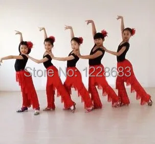 Dance Pants Black Red Purple Blue White Latin Dance Salsa Woman Pants Girls Tango Dance Costumes Fringe Clothes / Samba Pants