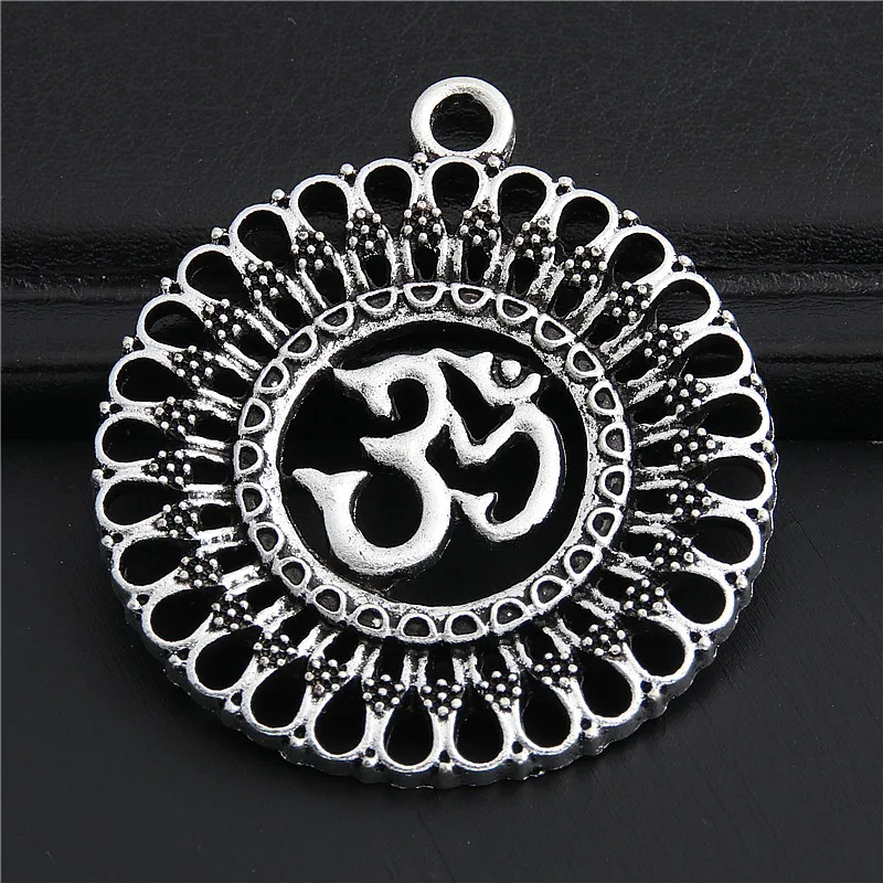 

2pcs Antique Silver Round Mandala Charm Pendants Mandala Flower Pendants For Yoga Jewelry Handmade Finding A3021