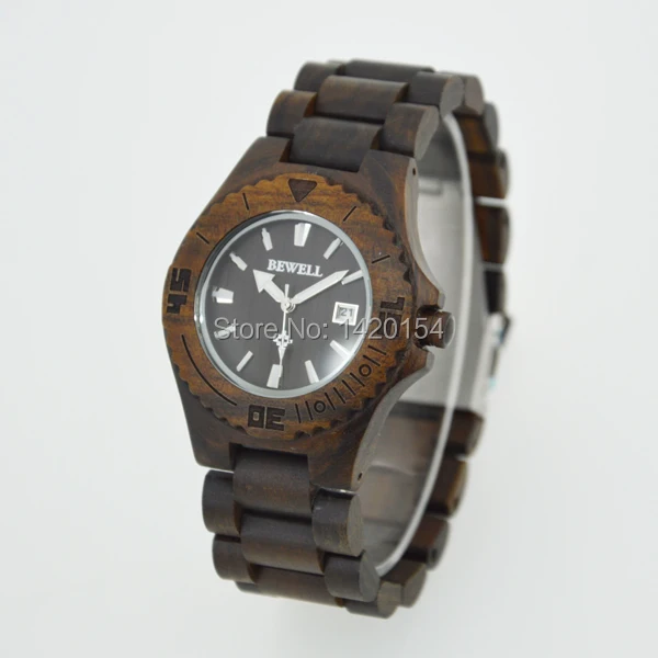 

2016 Ebony Black Mens Wooden Watch Case Bewell Wood Watch with Calendar