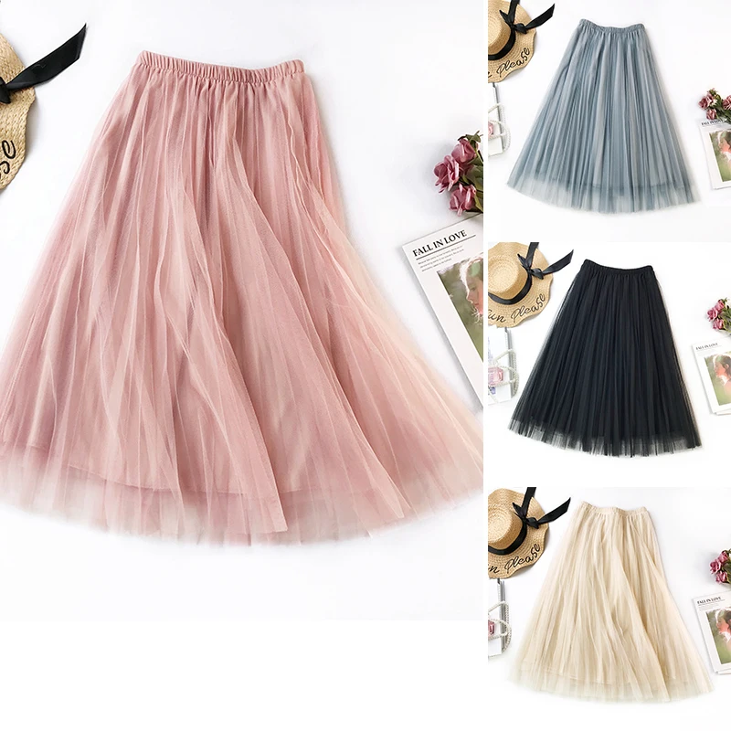 Новая мода 2 слоя тюлевые женские юбки юбка эластичные Высокая талия плиссированные элегантное платье принцессы кружевная длинная юбка 2019