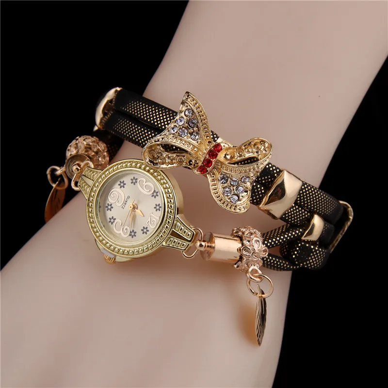 Горячая новинка модные женские часы-браслет с бантом Ретро Хрустальные подарочные часы бархатное платье женские кварцевые часы