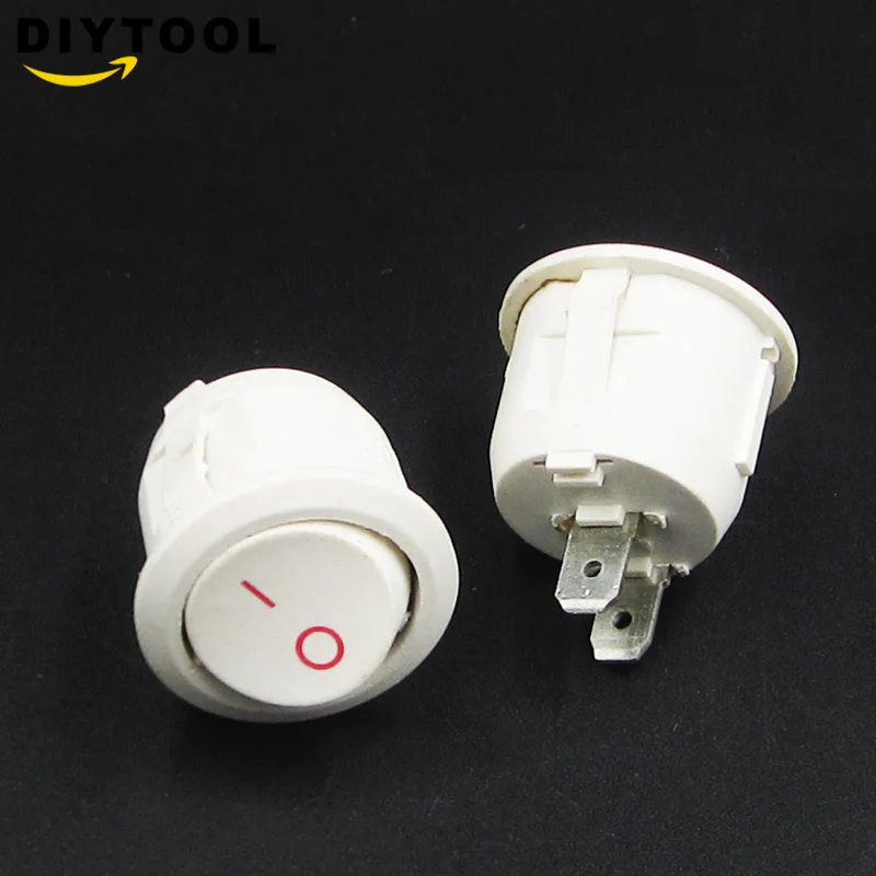 

10pcs AC 6A 10A 250V On Off Snap SPST Round Boat Rocker Switch 2Pin Power Switch Push Button Switch white Factory