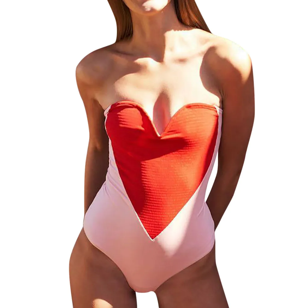 

swimsuit 2019 Women's One Piece Swimsuit Heart Stitching Swimwear Beachwear Suit monokini tanga plus size bathing suit may mayo