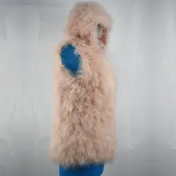 2018 новый страуса натуральным мехом Для женщин жилет с капюшоном пушистый модная теплая Повседневная куртка с капюшоном меховые жилеты Для