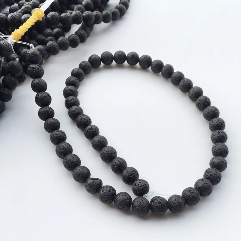 46pcs/lot 8MM Black Lava Natural Stone Volcanic Rock Beads DIY Making Essential Oil Diffuser Bracelet Necklace Jewelry