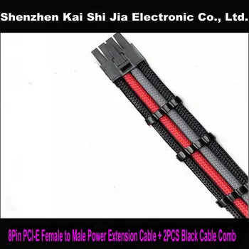 

Free Shipping 12" Black & Red & Gray 8 Pin GPU PCI Express PCI-E Single Sleeved Power Extension cable + 2PCS Black Cable Comb