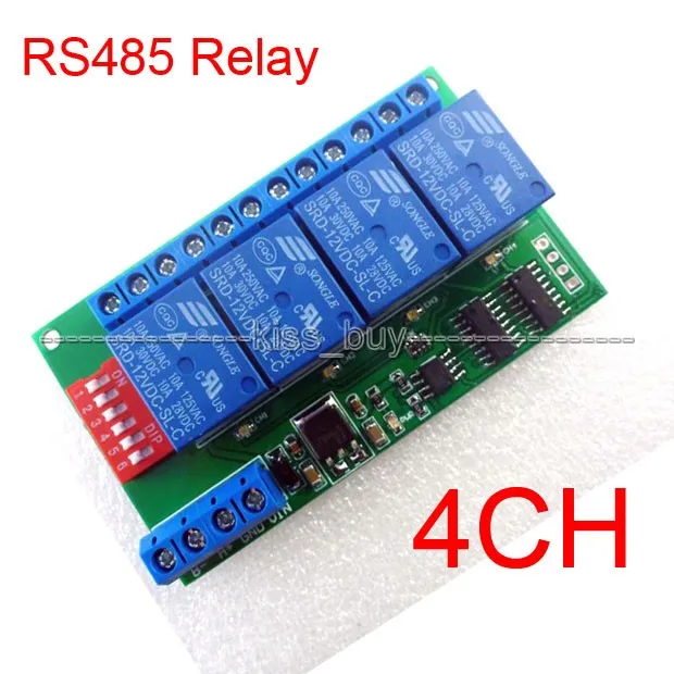 4 Канальный Релейный Модуль RS485 постоянного тока 12 В Modbus RTU и дистанционное