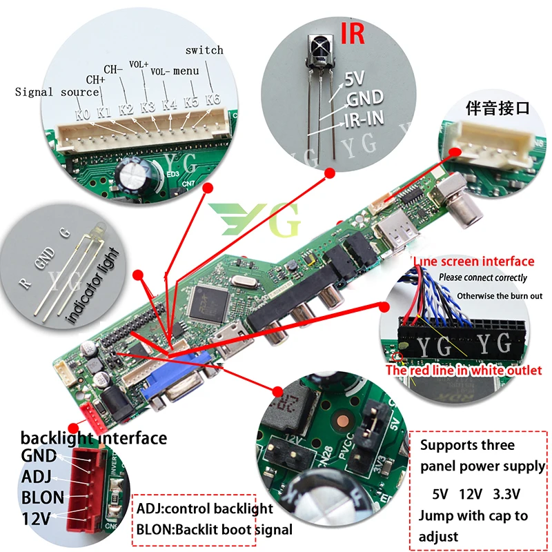 T. RD8503.03 SKR.03 8501 Универсальный ЖК-светодиодный ТВ контроллер драйвер платы PC/VGA/HDMI/USB Кнопка lvds кабель Замена V29 V59 V56