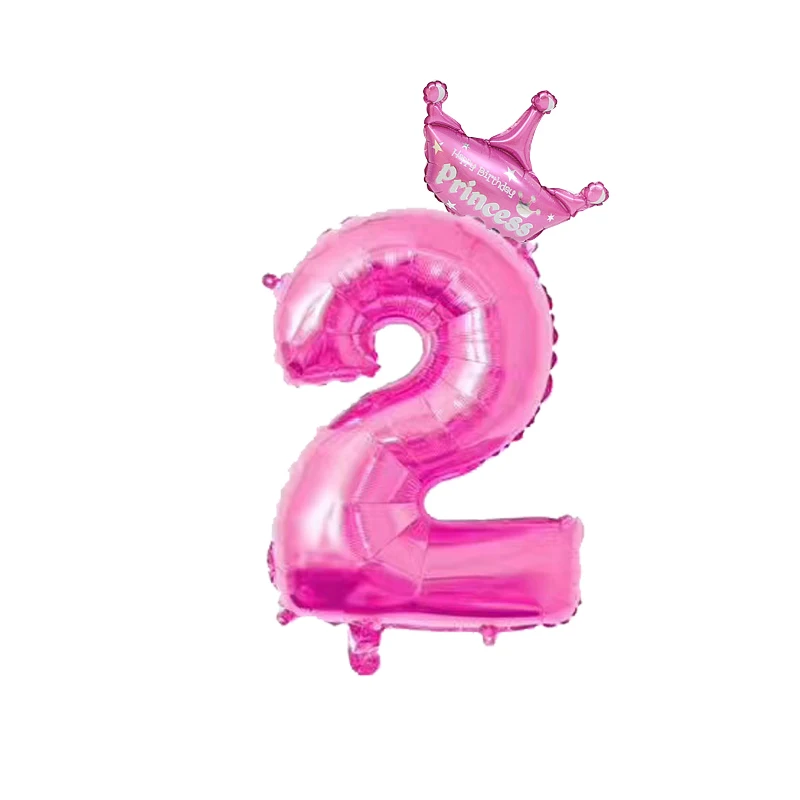 2 шт. 32 дюйма розовый и голубой номер цифры фольги Воздушные шары 1 2 3 4 5 6 7 8 9 лет ребенок Мальчики Девочки День рождения корона фольги воздушный шар Декор - Цвет: Pink Crown 2