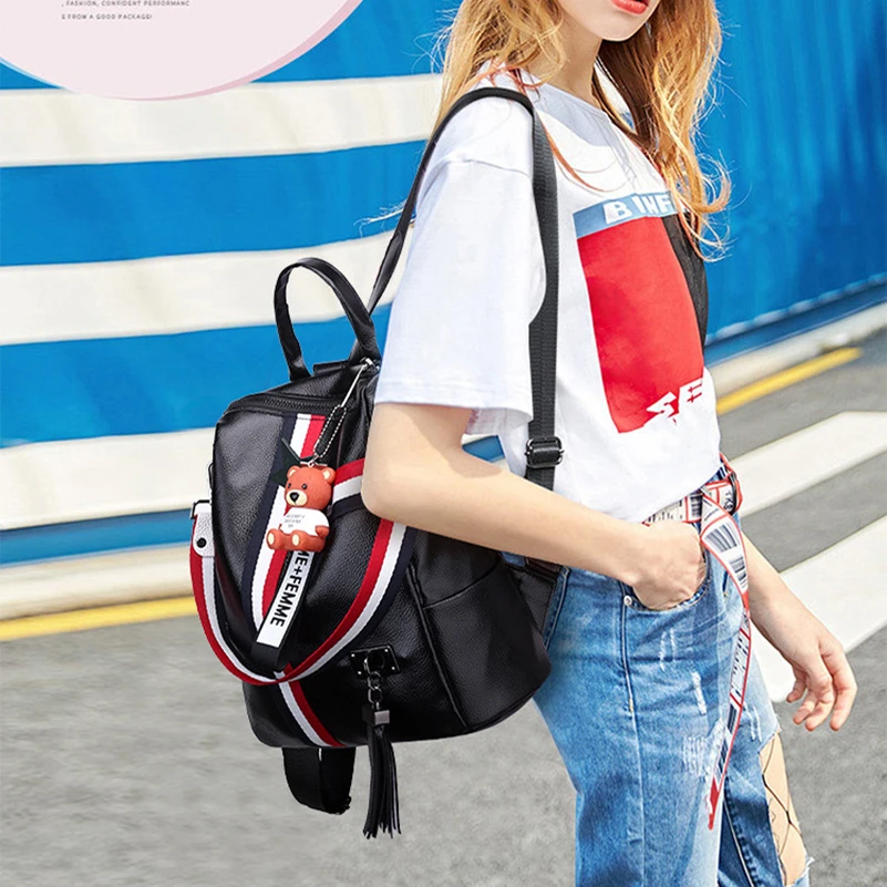 Nevenka Women Leather Backpack Fashion School Bag for Girls Zipper Backpack with Tassel Anti Thief Backpacks Female Travel Bags05