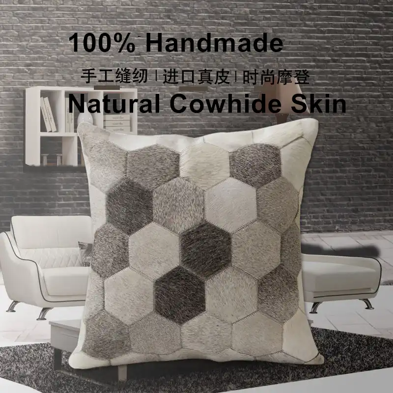 Nordic Hexagon Grey White Cowhide Pillow Case 45x45 Cm Office