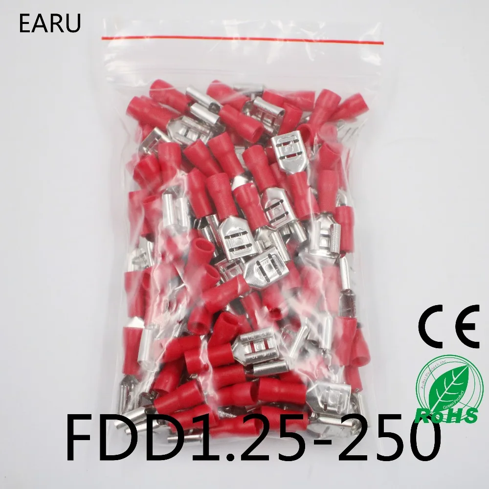 

FDD1.25-250 insulating Female Insulated Electrical Crimp Terminal Connectors Cable Wire Connector 100PCS/Pack FDD1-250 FDD
