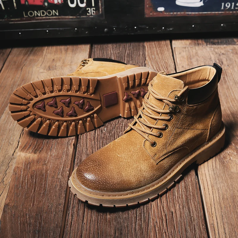 

HOMASS 2018 martins boots Spring Autumn military boots men Genuine Round Toe high quality work safety shoes outdoor sneakers
