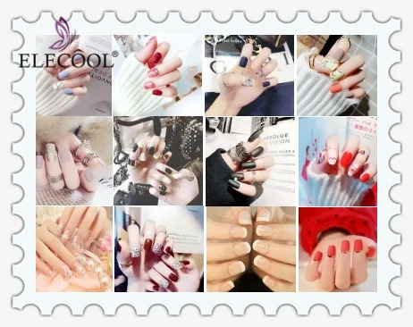 

ELECOOL 24pcs Cute Refreshing Dark Matte Rhinestone Style Colorful Design False Nails Full Nail Tips Patch Art Tool Lady Bride
