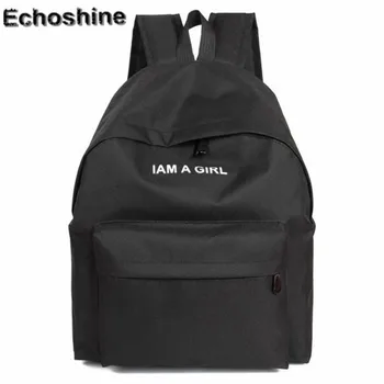 

2020 I AM A GIRL Letters Print Girls Canvas Rucksack Backpack School Book Shoulder Bag Casual Travel Bags mochila feminina B20