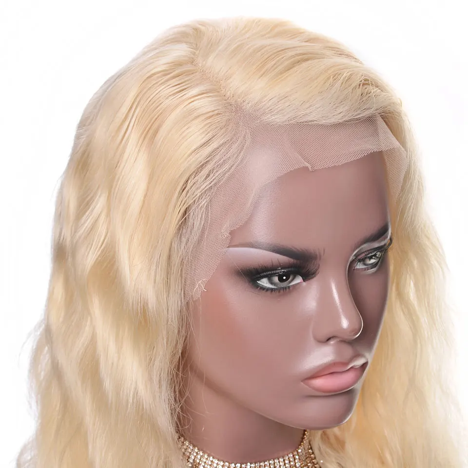 YVONNE тела волнистые светлые волосы фронта шнурка парик бразильский Remy человеческих волос 613 парик