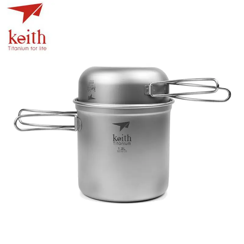 Keith titanio 1.2l olla 400 ml tazón mango plegable cocinar Sets Titanium pot set camping senderismo picnic Utensilios de cocina Utensilios