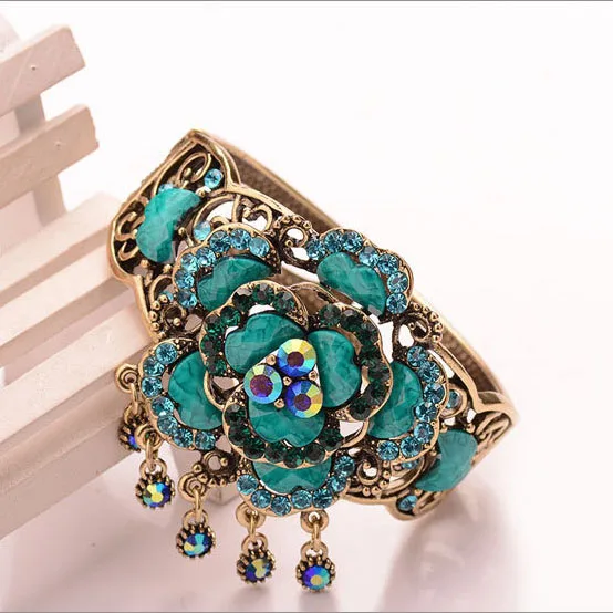 Винтажный Женский Браслет манжета в вечерние цветка|bangle bracelet|metal bangle braceletflower cuff