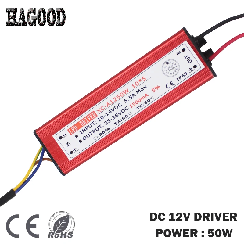 

50W Input DC12V Waterproof LED Driver Transformer Current 1425-1500mA Output DC25-36V Power Supply Adapter for Led Light Lamps
