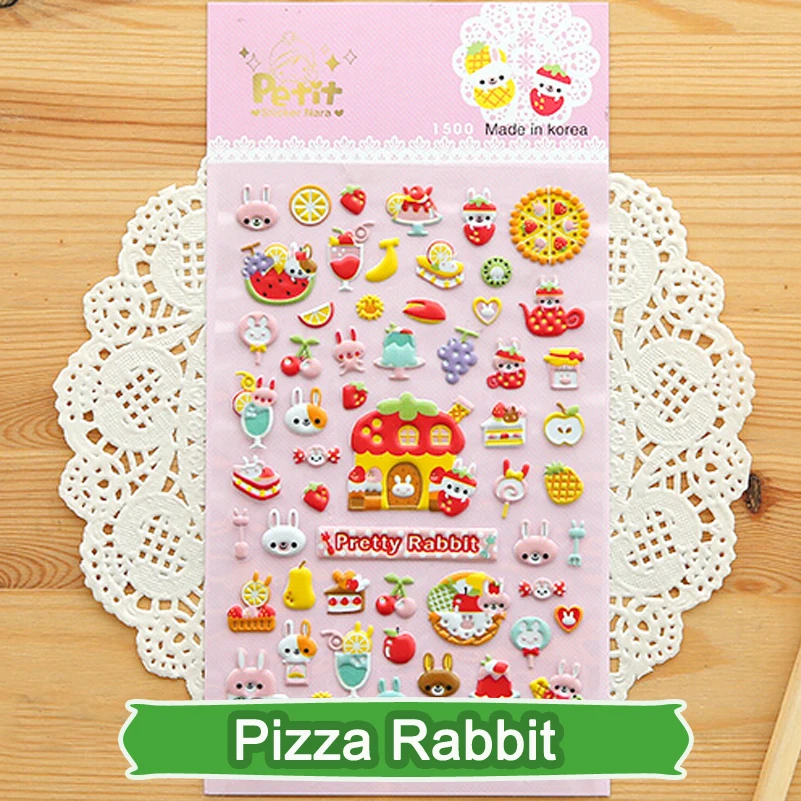 SST 1 Sheet Pizza Rabbit Diary Decoration Kids Stickers 3D PVC Korea Stationery Kindergarten Baby Gift