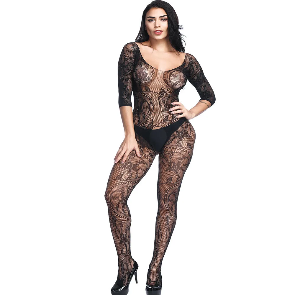 

2019 New Fashion Women Open Crotch Mesh Sexy Lingerie Solid Free Size Hollow Fishnet BabyDoll Underwear Nightwear Pyjama siamois
