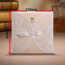 Free Shipping Customized Printing BH2065 Elegant White Laser Cut Wedding Invitation Card 100 PCS