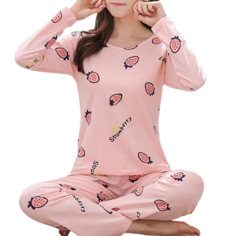 Женская пижама с длинными рукавами; комплект одежды для сна с принтом из мультфильма; домашняя одежда; Милая осенняя одежда - Цвет: 15