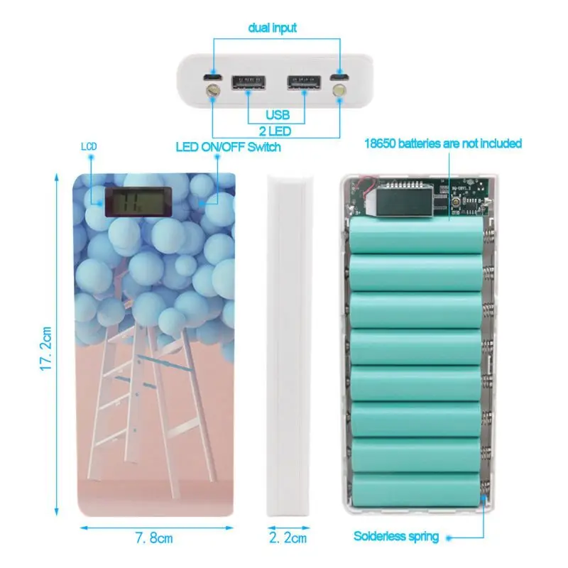 

30000mAh 8x 18650 Batteries Portable Battery Power Bank Shell Case LCD Display Dual USB Powerbank Box for Apple iPhone Samsung