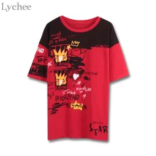 Lychee Harajuku Летняя женская футболка граффити с принтом в стиле пэчворк Повседневная Свободная футболка с коротким рукавом женская футболка