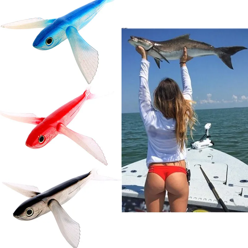 

21cm 124g Bionic Flying Fish Artificial Fishing Lure Seawater Bait Boat Trolling Tuna Mackerel Soft Baits Fishing Accessories