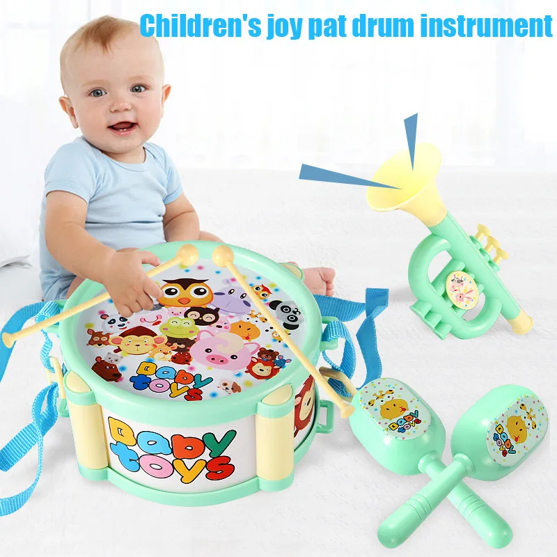 4pcs Children Toy Instruments Kit Drum Small Sand Hammer Horn Kits Early Educational Baby Toys Gift YJS Dropship