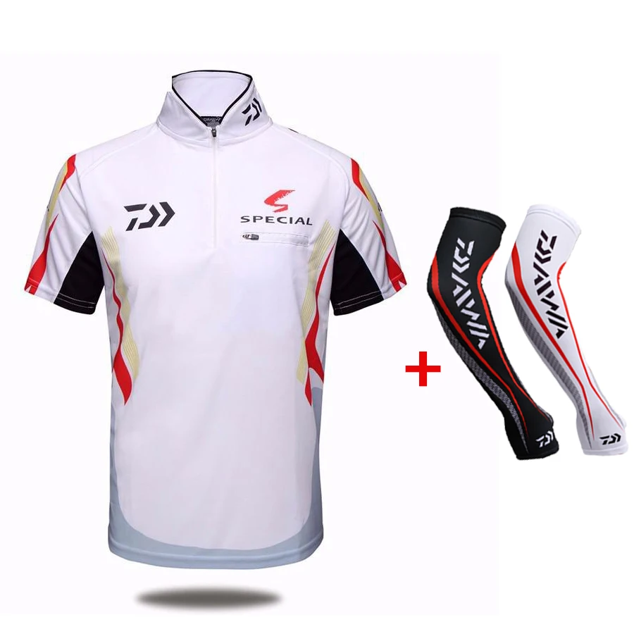 

2pcs/set Daiwa Men Short Sleeve Fishing Clothing Fast Drying Fishing T-shirt With Sun Protection Arm Guard