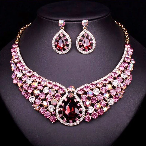 New Indian Crystal Choker Necklace Earrings Bridal Jewelry Sets New Indian Crystal Choker Necklace Earrings Bridal Jewelry Sets Brides Jewellery Wedding Party Costume Accessories Gift Women In From