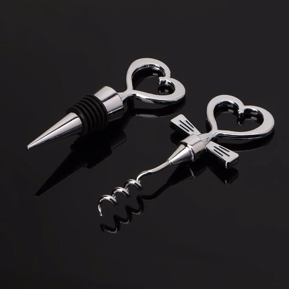 1Set Wedding Gift Love Heart Shaped Wine Stopper Corkscrew Stainless
