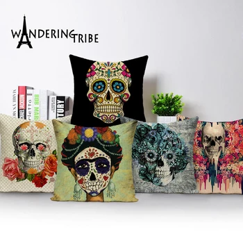 

NEW Square colorful Home Cushion Decorative soft seat car Covers linen portrait pure suit cushion Skull head cover pilllow