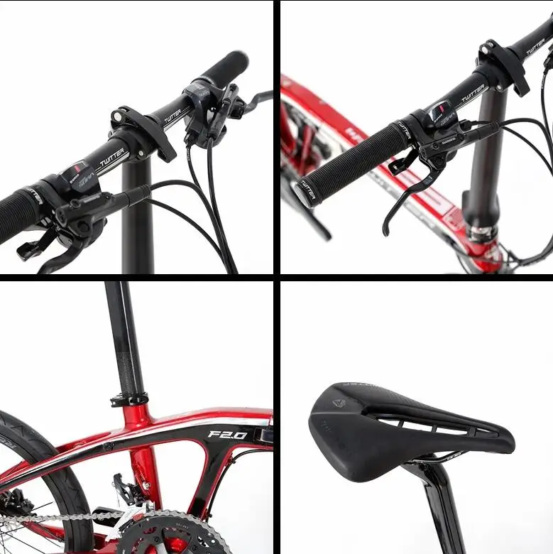 Excellent F2.0 carbon fiber folding bike BMX 20 inch 16 speed 18 speed double disc brake light portable bike 3