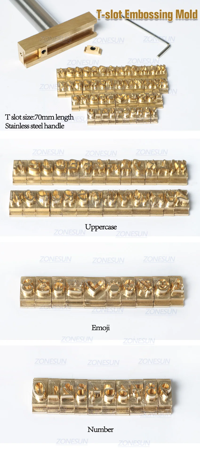 ZONESUN 5/7/10 см Т-образный паз алфавит, цифры символ кожа тиснения холодной Пресс бренда инструмент гладить пользовательский начальный