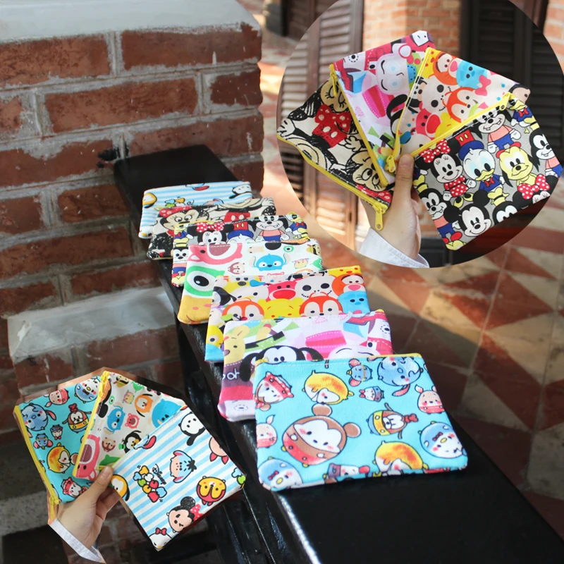 

2018 Direct Selling Zipper Unisex Short Tsum Mickey Minnie Canvas Zip Coin Bag Storage Handbag Money Card Key Bags Anime New