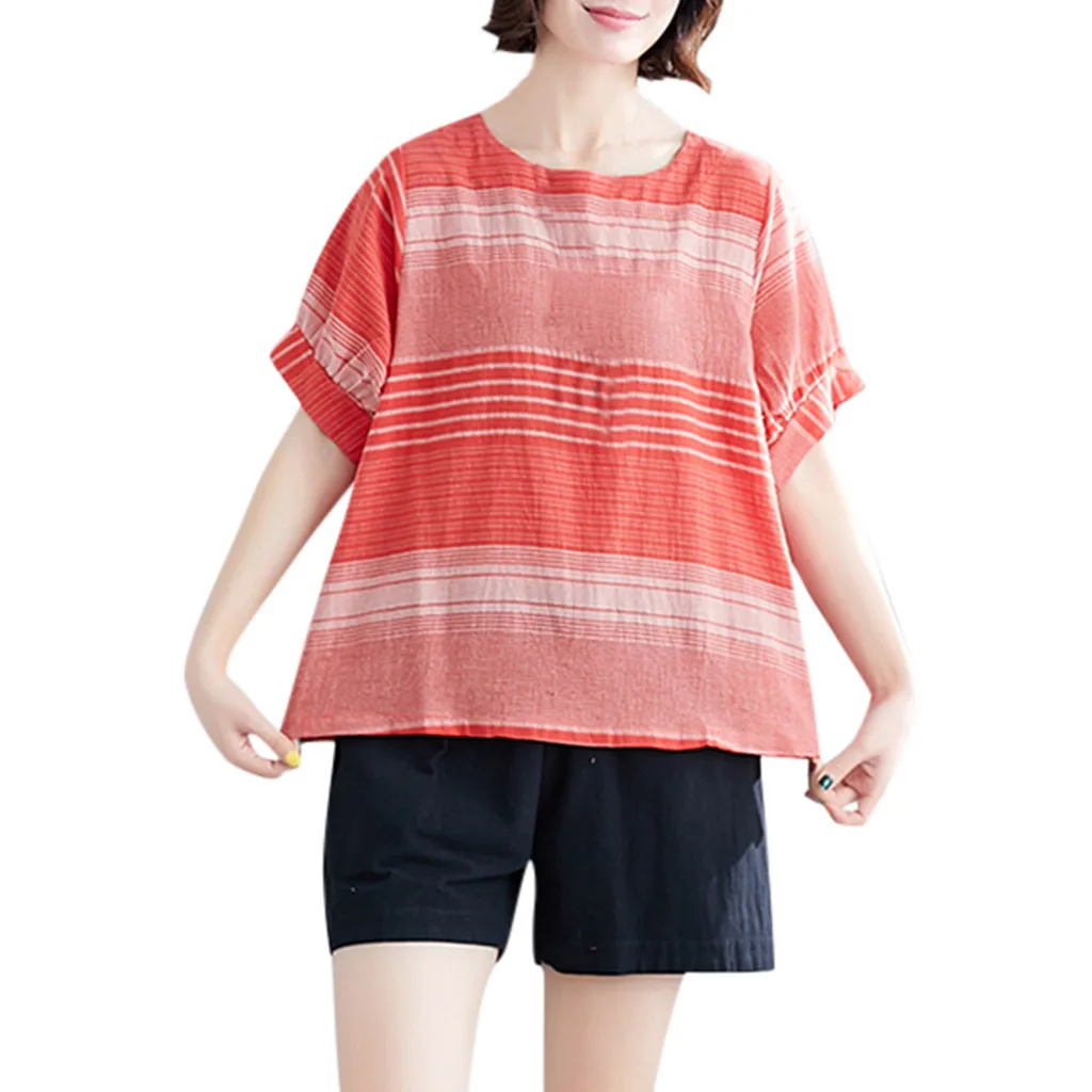 

T Shirt Women T-shirt Summe Casual T Shirts Short Sleeve O-Neck Striped Print Top tops mujer verano