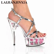 LAIJIANJINXIA/Романтические сандалии на высоком каблуке 15 см и платформе с цветами; Танцевальная обувь для ночного клуба и вечеринок; женские туфли с открытым носком для танцев на шесте