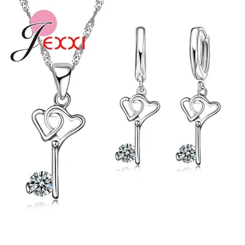

New Arrival 925 Sterling Silver Jewelry Sets Heart Key With CZ Crystal Wedding African Bridal Simulated For Charm Women