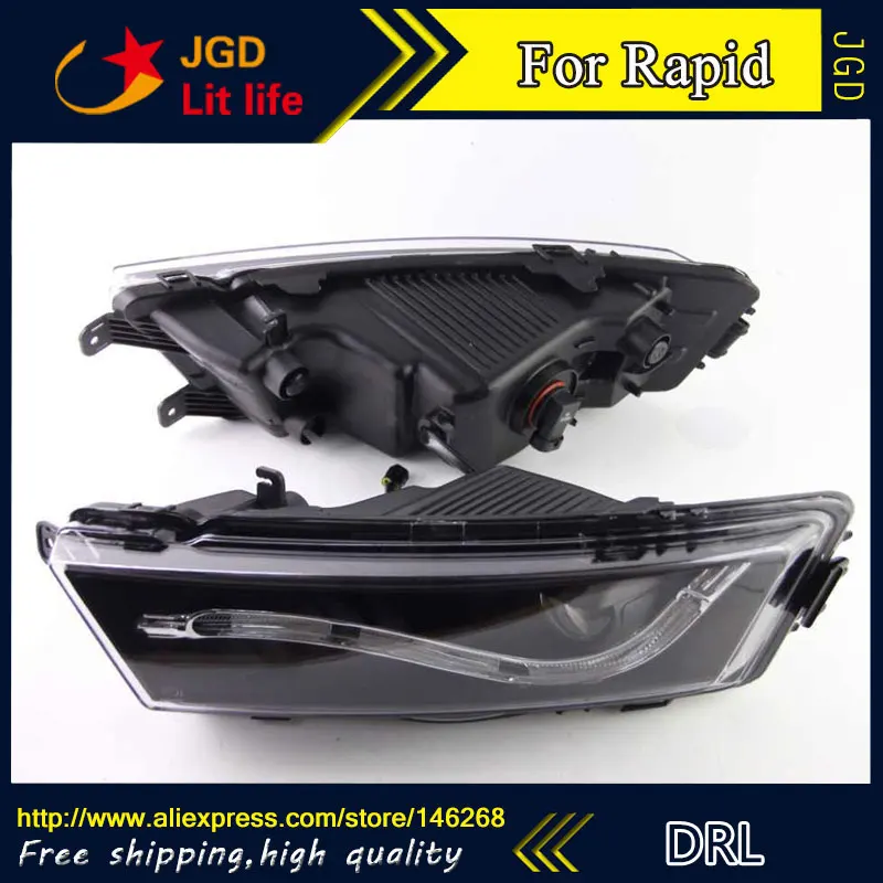 Free shipping 12V 6000k LED DRL Daytime running light for Skoda Rapid 2013 2014 fog lamp frame Fog