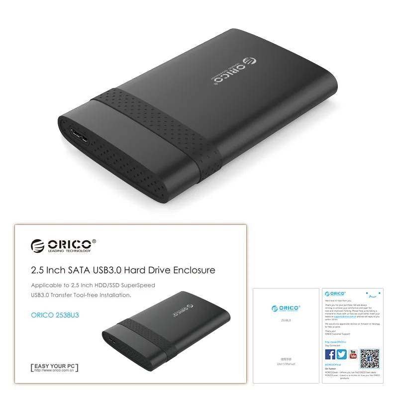 ORICO 2 ТБ SATA для USB 3,0 2,5 дюймов Чехол для HDD SSD диск коробка с резиновым USB3.0 жесткий диск Корпус инструмент бесплатно для 9,5 мм ниже HDD