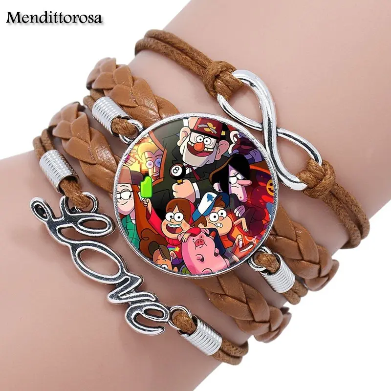 

Mendittorosa Gravity Falls Glass Cabochon Multilayer Black/Brown Leather Bracelet Bangle For Women Handmade Girls Gift Jewelry