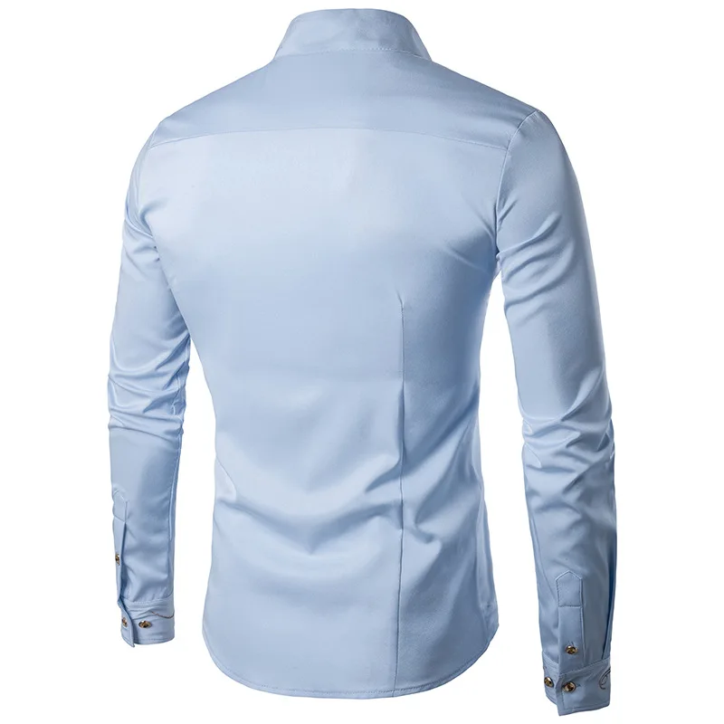 Модная мужская рубашка брендовая индивидуальность Наклонный воротник мандарина мужской смокинг рубашки с длинными рукавами для мужчин большие размеры 2XL