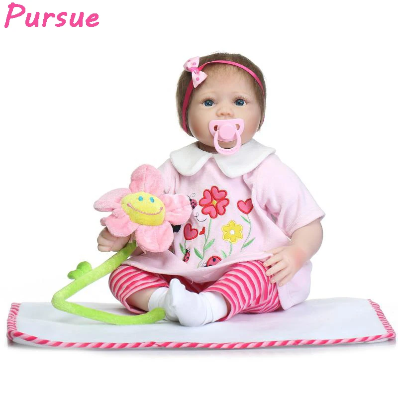 

Pursue 22"/55cm Baby Alive Cloth Body 100-reborn-babies Silicone Girl Dolls for Sale bonecas bebe reborn realista (Blue Eyes)