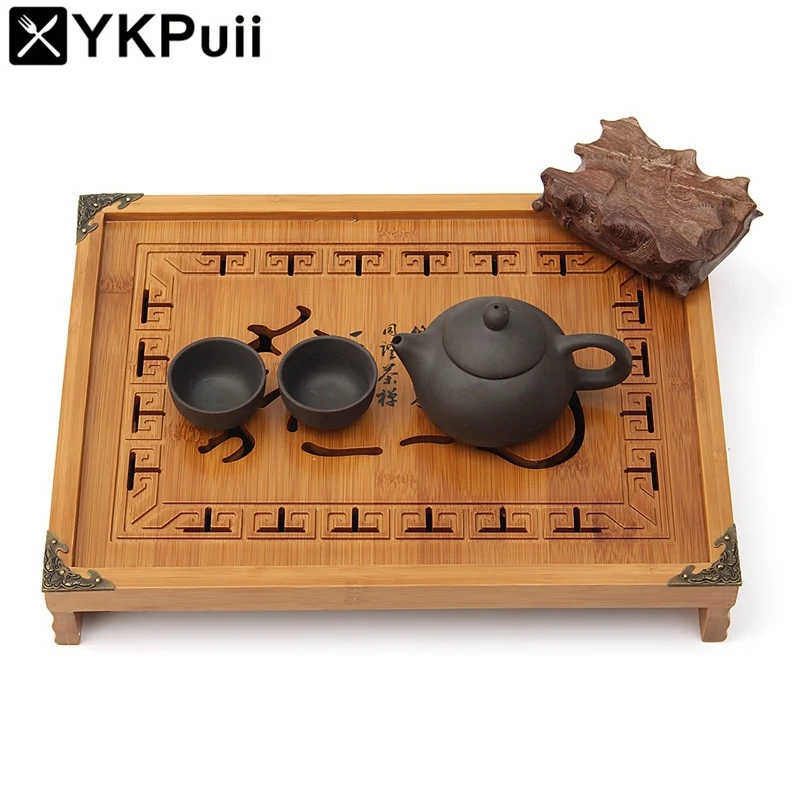 Natural Wood Bamboo Tea Tray Kung Fu Tea Set Rectangular Chinese