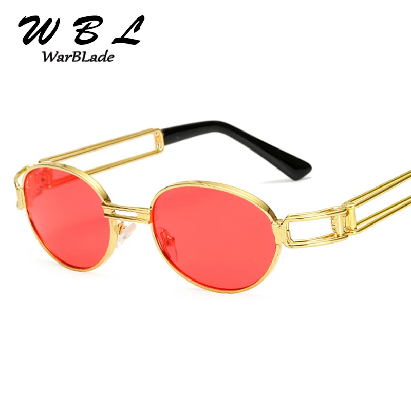 

WarBLade High Quality Women Small Oval Sunglasses Men Retro Gold Red Sun Glasses Steampunk Goggles Punk Shades Vintage